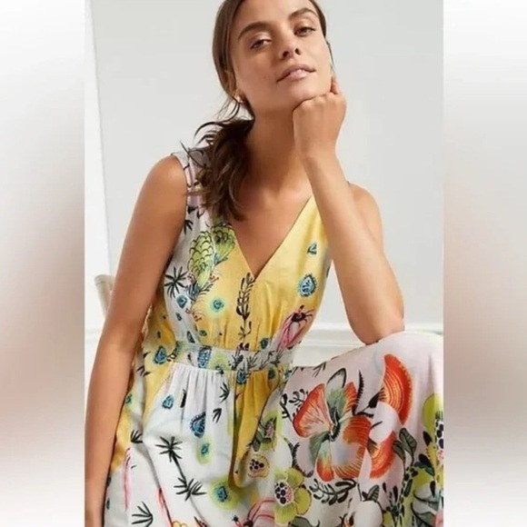 Anthropologie Margaux Sleep Dress  Large NWT Floral adjustable Ruffle V Neck - Picture 6 of 15